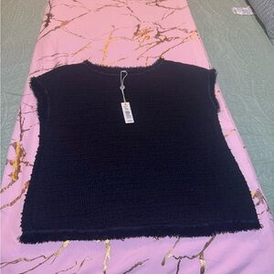 Max sstudio Black Textured Short Sleeve Top